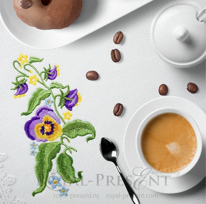 Букет Анютины глазки Дизайн машинной вышивки