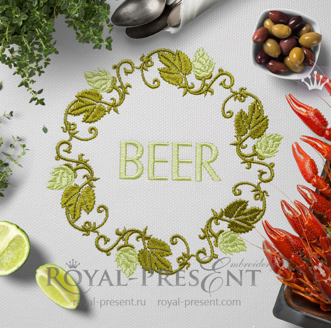 Дизайн машинной вышивки Венок из хмеля