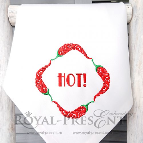 Дизайн машинной вышивки Перец Чили рамка с надписью - 6 размеров