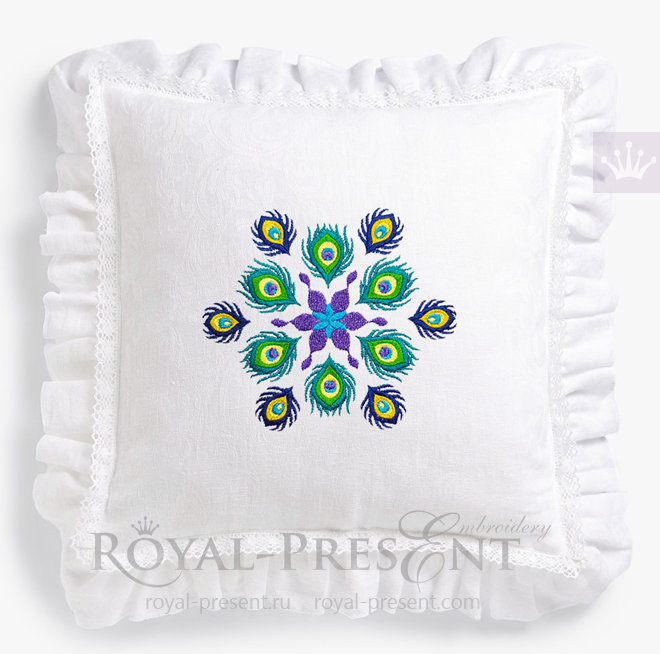 Дизайн машинной вышивки Мандала Павлиньи Перья