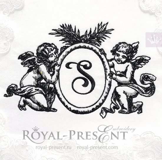 Дизайн машинной вышивки Обрамление для монограммы с Ангелами