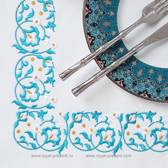 Восточный Дизайн машинной вышивки для бордюра