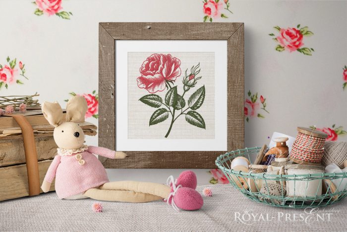 Роза в стиле гравюры викторианской эпохи дизайн вышивки