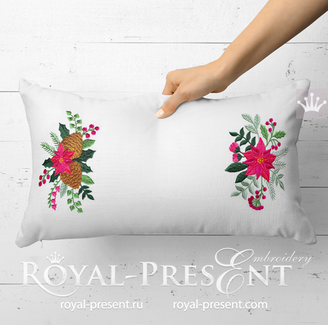 Дизайны машинной вышивки Новогодние букеты - 3 размера