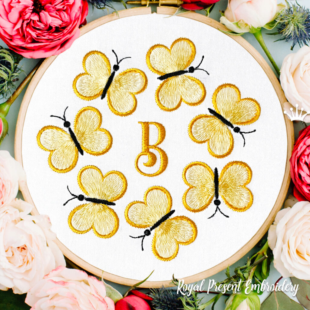 Венок из Бабочек дизайн для машинной вышивки - 7 размеров