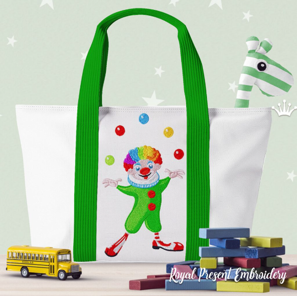 Клоун с мячиками Дизайн машинной вышивки - 3 размера на сумке ТОУТ