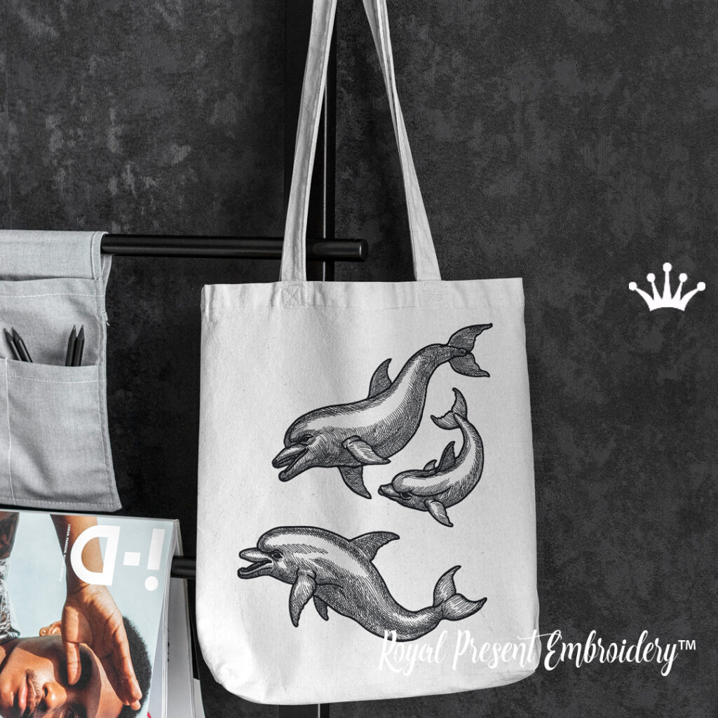 Дельфины Дизайны машинной вышивки - 4 размера