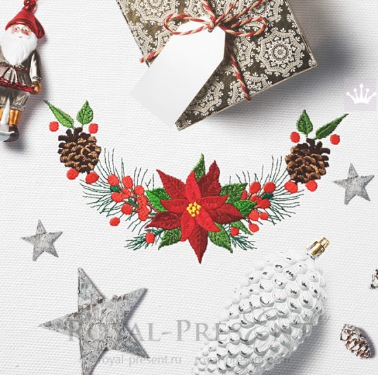 Новогодний Дизайн машинной вышивки Бордюр с Шишками