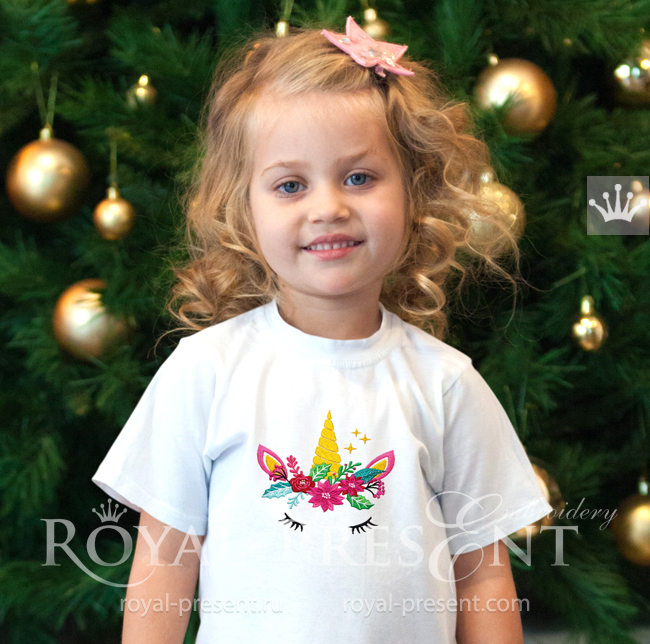 Дизайн машинной вышивки Новогодний Единорог