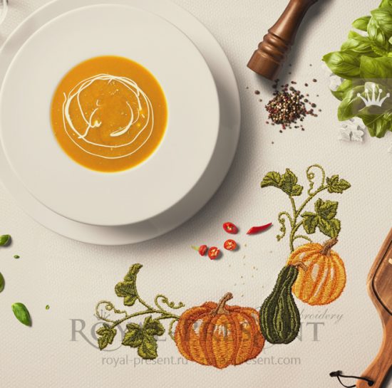 Осенний дизайн машинной вышивки Тыквы - 5 размеров