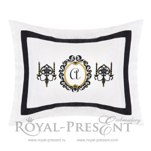 Дизайн машинной вышивки Обрамление для монограммы с канделябрами