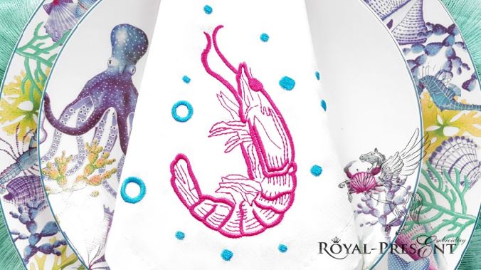 Бесплатный дизайн машинной вышивки Креветка - 3 размера