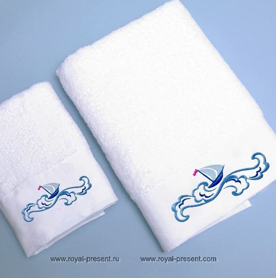 Бордюр для машинной вышивки Кораблик на волнах