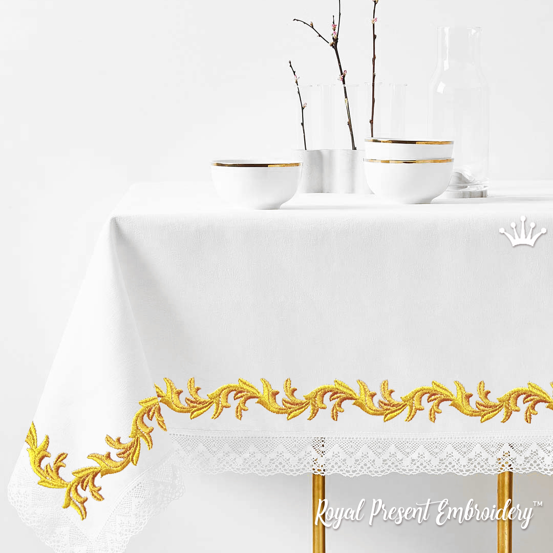 Два Дизайна машинной вышивки для бордюра из листьев