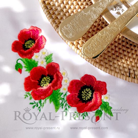 Дизайн машинной вышивки Маки в саду