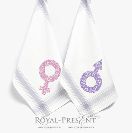 Два Дизайна машинной вышивки Символы Марс и Венера