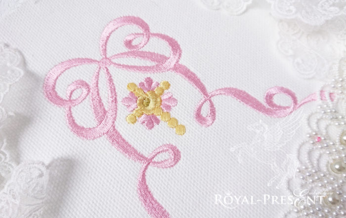 Дизайн для машинной вышивки Цветочный крест с бантом