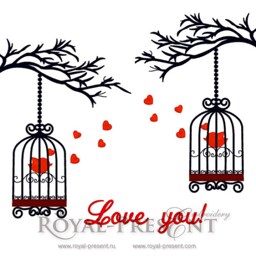 Дизайны машинной вышивки Влюбленные Птички