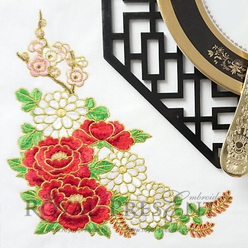 Угловой Дизайн машинной вышивки Букет с пионами