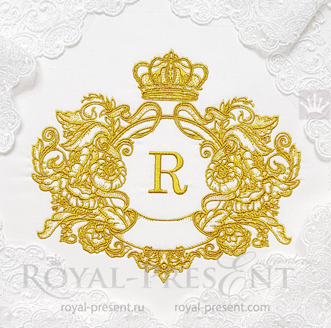 Дизайн машинной вышивки Рамка Барокко с короной