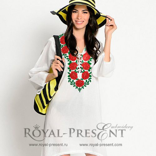 Дизайн для машинной вышивки Горловина с розами