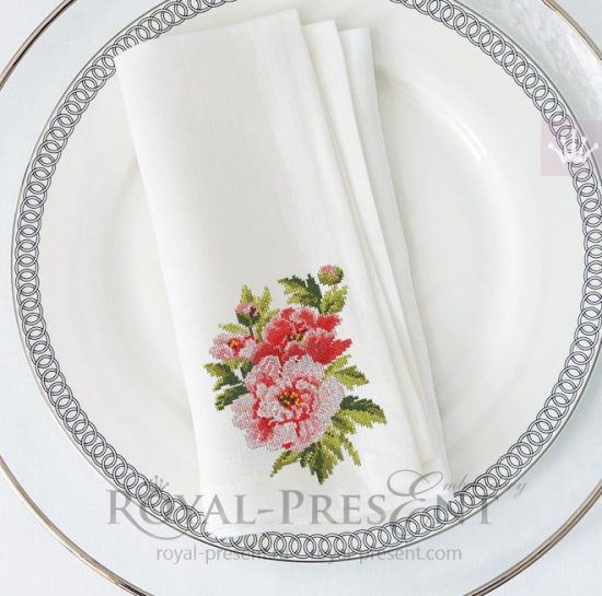 Дизайн для машинной вышивки крестом Пионы