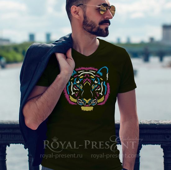 Дизайн машинной вышивки Цветной Тигр