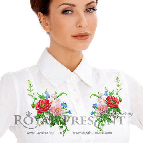 Дизайн машинной вышивки Летний букет с маками