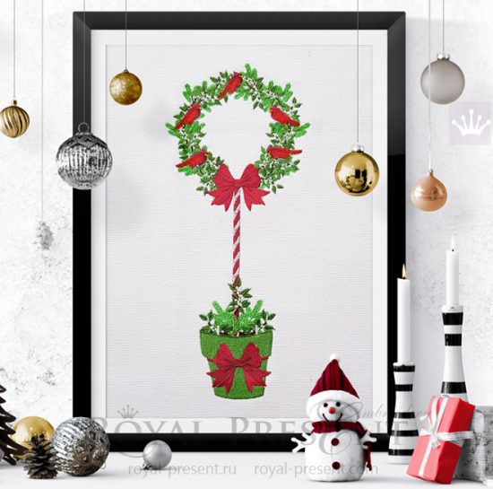 Дизайн машинной вышивки Новогоднее дерево со Снегирями