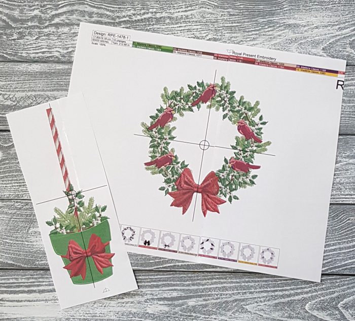 Дизайн машинной вышивки Новогоднее дерево со Снегирями