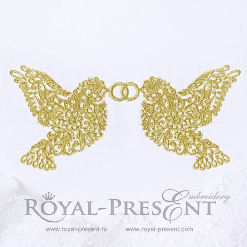 Дизайн машинной вышивки Свадебные голубки с кольцами