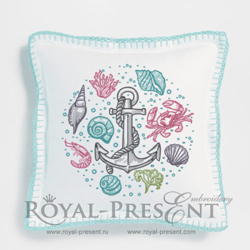 Дизайн Машинной Вышивки Якорь, Краб, Креветка, Ракушка и Кораллы