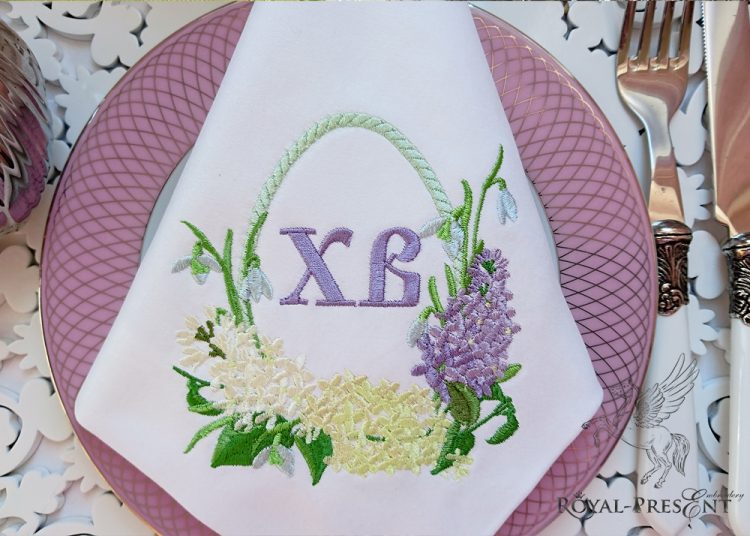 Дизайн машинной вышивки Пасхальное яйцо с сиренью для надписи