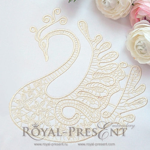 Дизайн машинной вышивки Ажурный свадебный лебедь