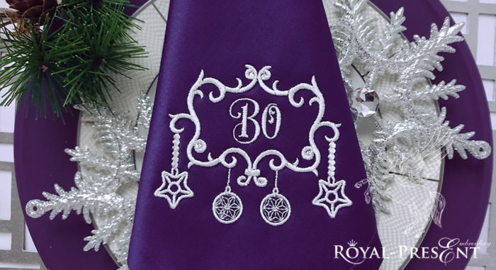 Дизайн машинной вышивки бесплатно Новогоднее обрамление для монограммы