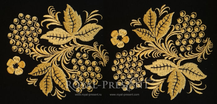 Народный фольклор Дизайн машинной вышивки Бордюр Рябина Хохлома