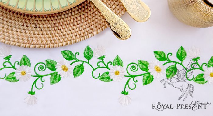 Дизайн машинной вышивки Бордюр Ромашки - 2 размера