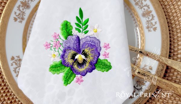 Дизайн машинной вышивки Букетик Анютины глазки и ромашки