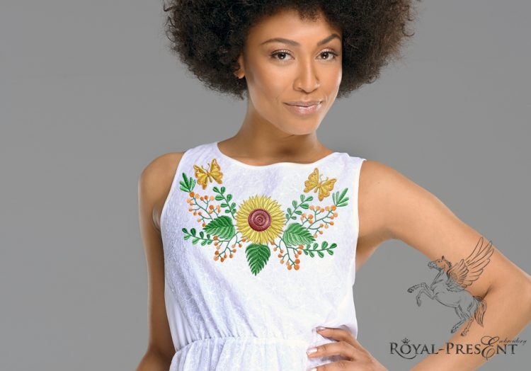 Дизайна машинной вышивки Подсолнухи и бабочки - 2 размера