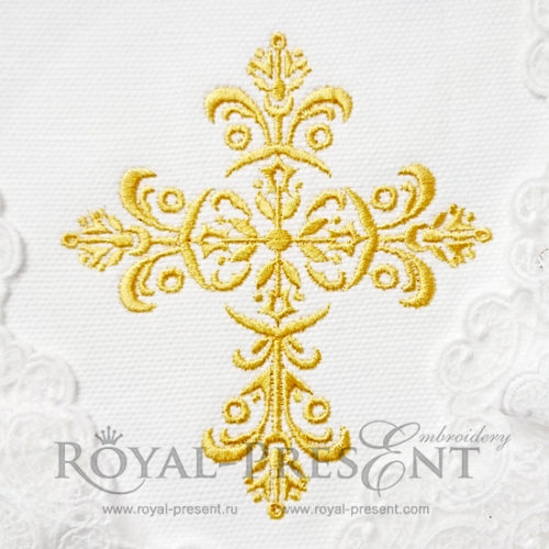 Дизайн машинной вышивки Золотой орнаментальный крестик