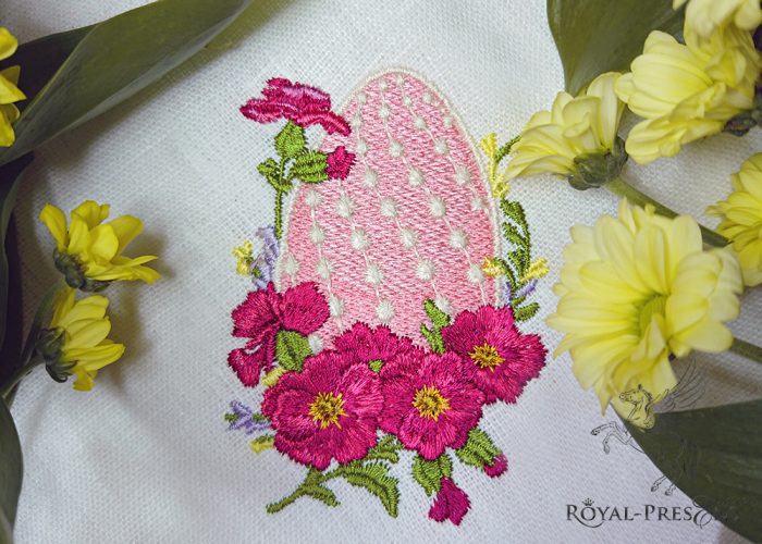 Дизайн для машинной вышивки Элегантное пасхальное яйцо с мальвой