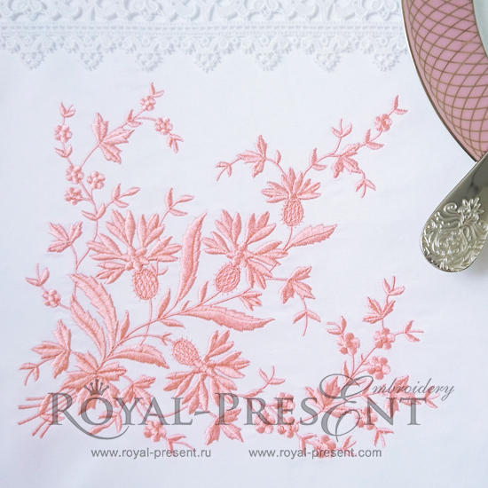 Дизайн машинной вышивки Элегантный угловой декор с васильками