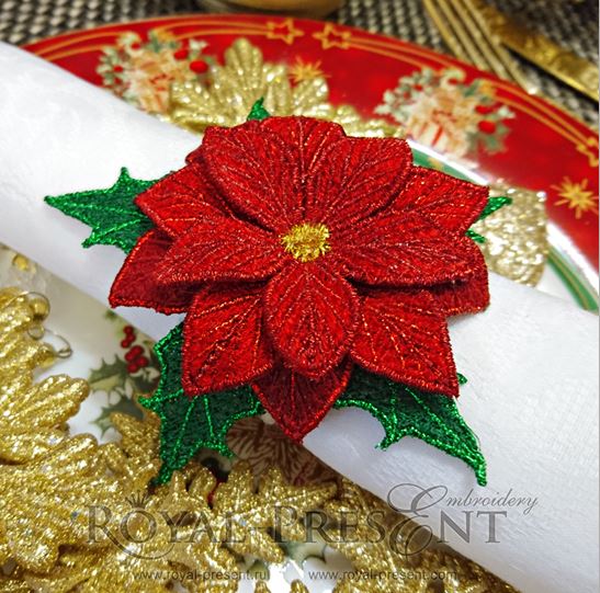 Дизайн машинной вышивки для салфеток FSL кольцо-держатель Рождественская звезда
