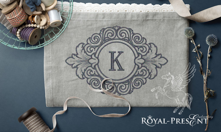 Дизайн машинной вышивки Обрамление для монограммы в стиле барокко