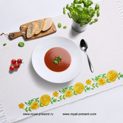 Дизайн машинной вышивки Элемент растительного бордюра с розами