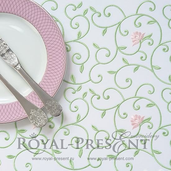 Дизайн машинной вышивки Фрагмент для растительного полотна с красным цветком