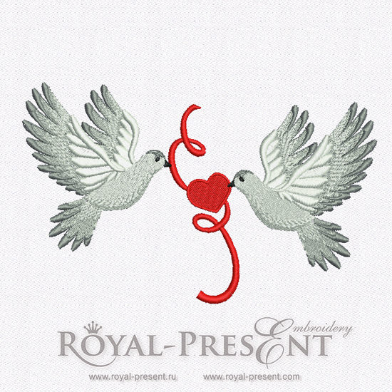 Дизайн машинной вышивки Голубки с сердечком