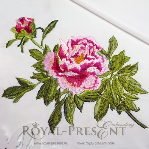 Дизайн для машинной вышивки Ветка пиона