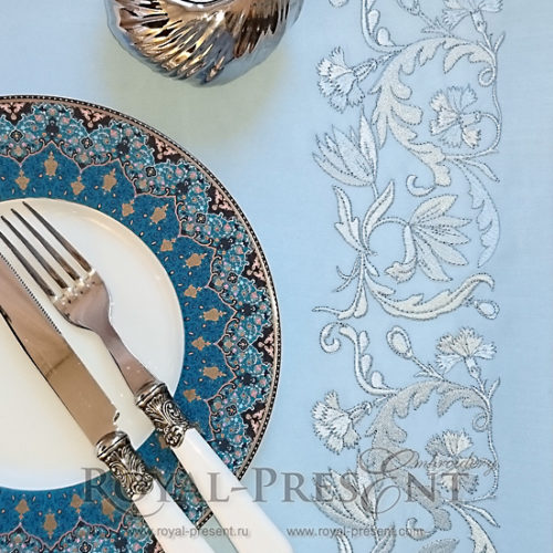 Дизайн машинной вышивки Витиеватый голубой цветочный бордюр