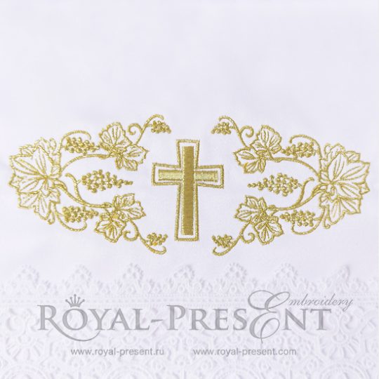 Дизайн машинной вышивки Крест и виноград